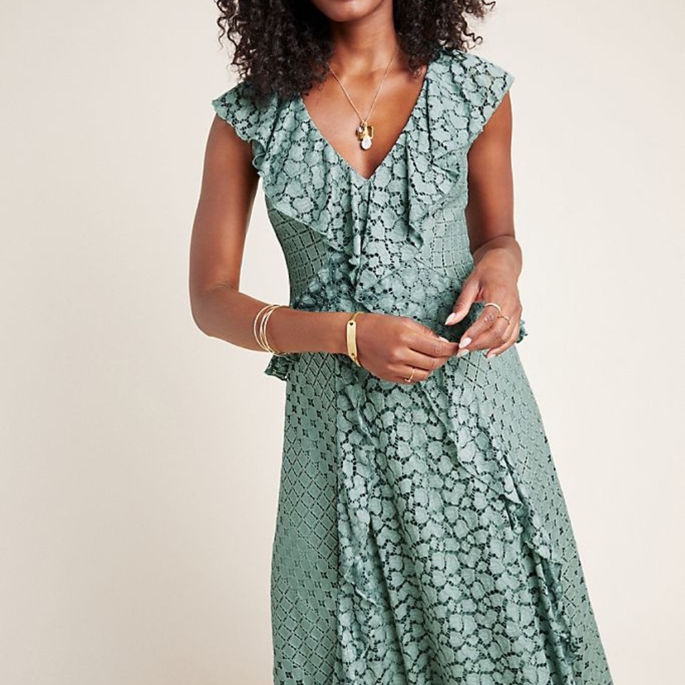 Anthropologie Antoinette Dress Mint Ruffled Lace